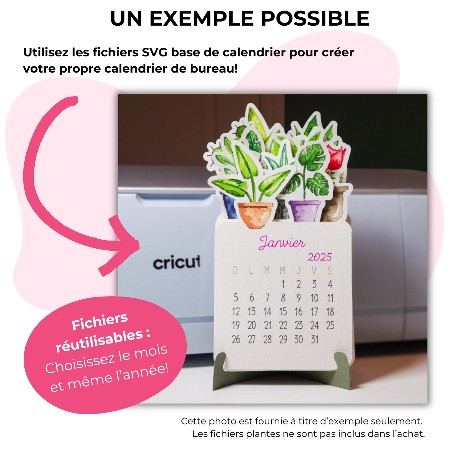 Une exemple de projet de calendrier de bureau qui peut être réalisé avec les fichiers de base en français pour Cricut