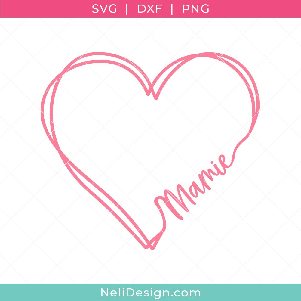 Image du fichier SVG en forme de coeur avec le texte Mamie qui suit le coeur