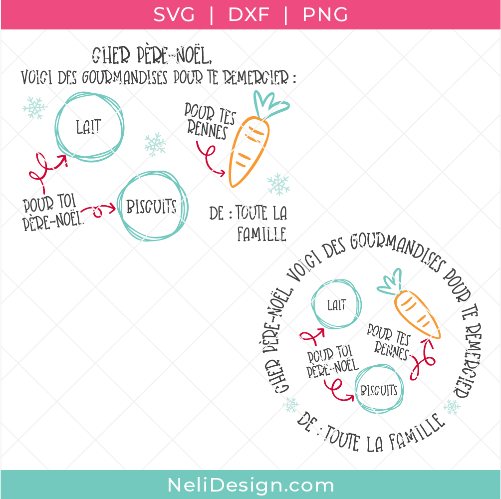 Image illustrant les deux fichiers SVG pour réaliser plateau et assiette du Père-Noël en français avec votre Cricut