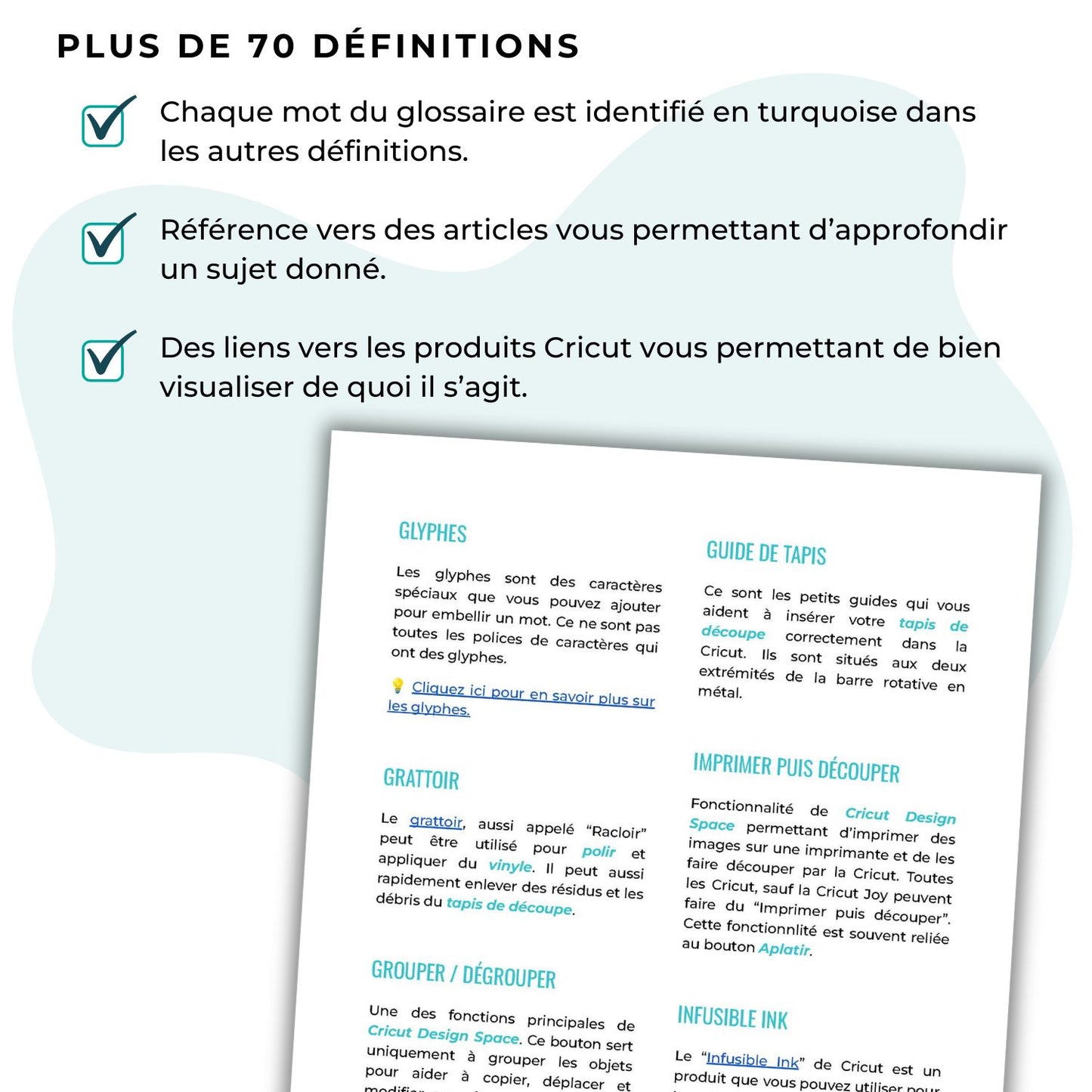 Exemple d'une page du glossaire Cricut imprimable et des avantages