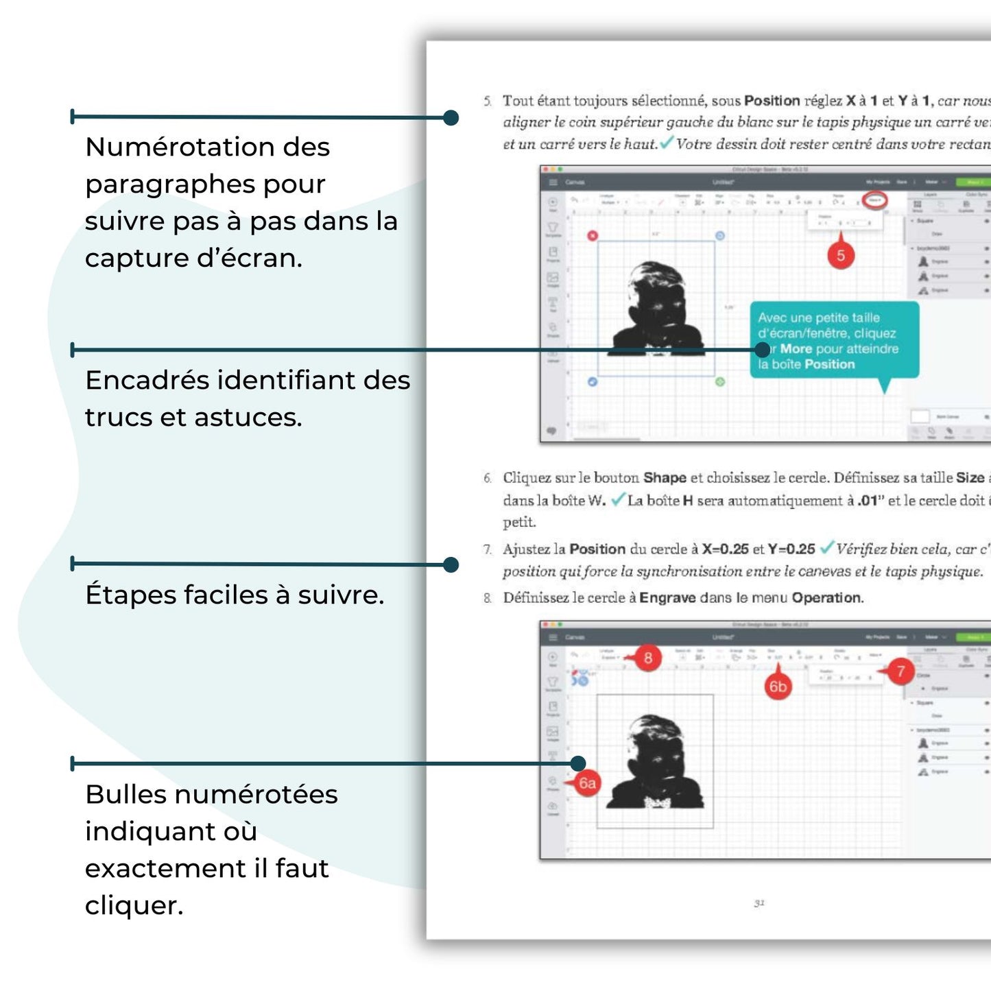 Exemple d'une page du livre numérique Gravure photo sur acrylique avec la Cricut Maker traduit en français