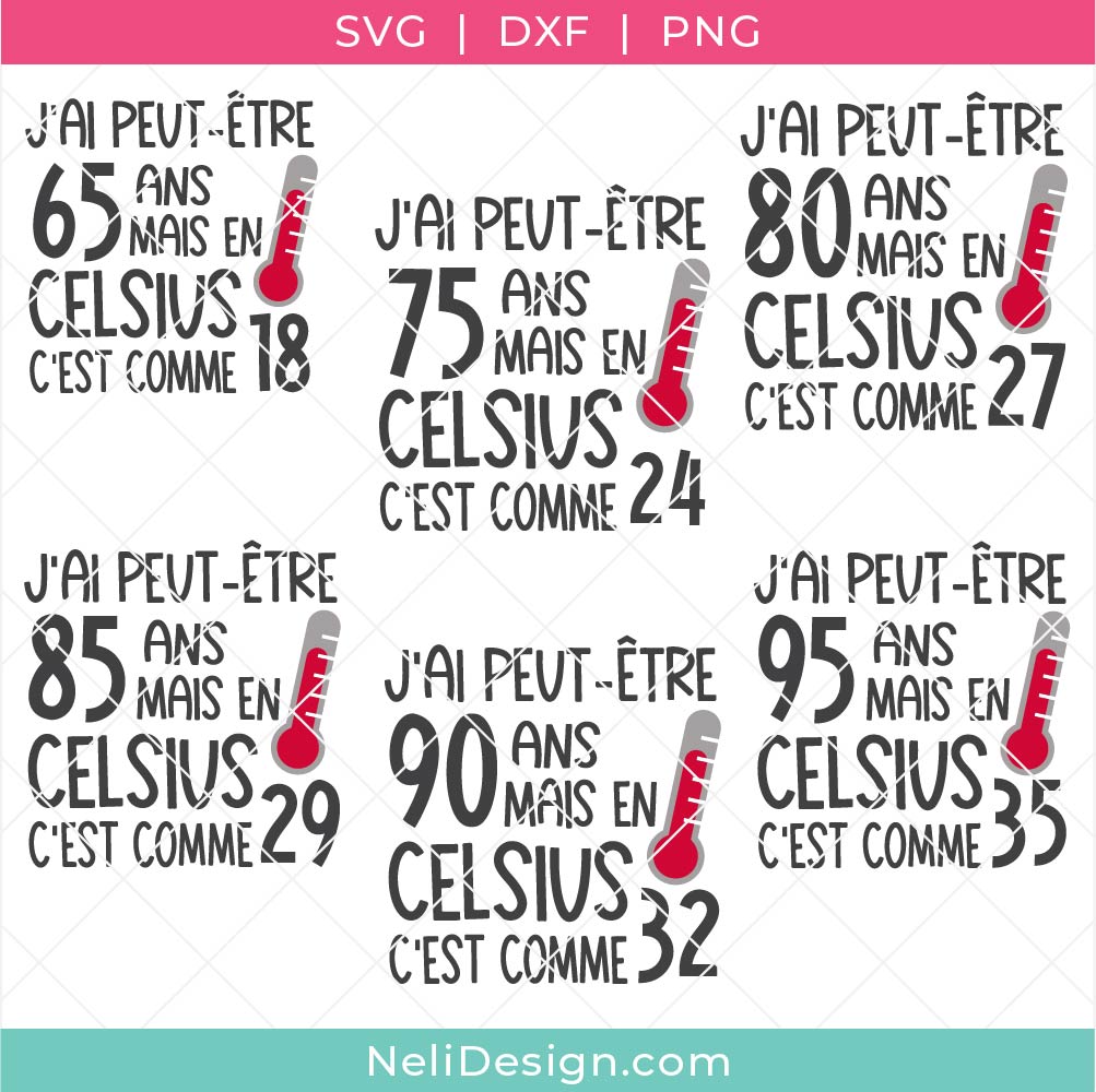 Image des différentes version du fichier SVG humoristique en français concernant l'âge en Celsius