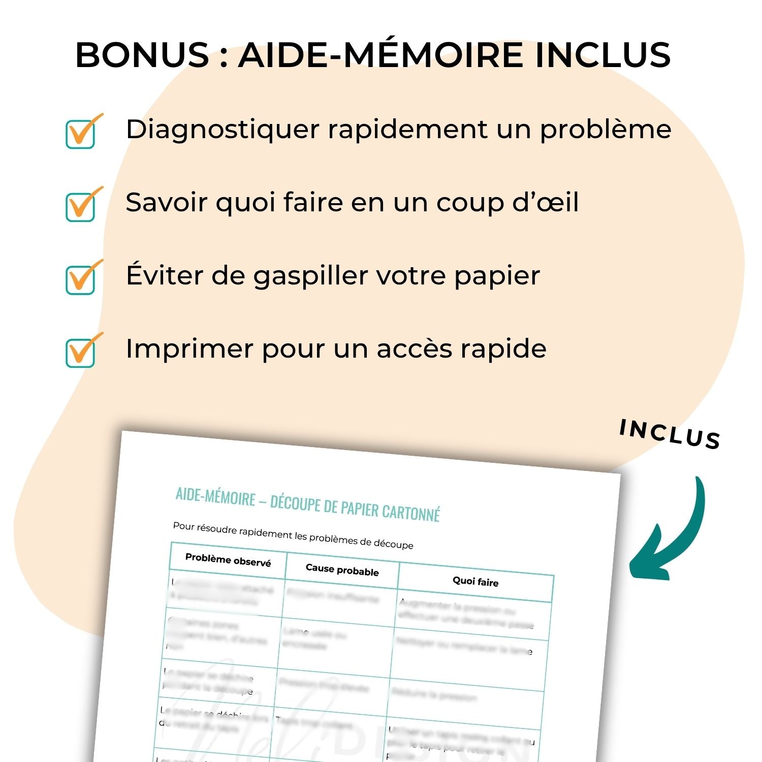Image de l'aide mémoire bonus en français pour réussir vos découpes de papier cartonné avec votre Cricut
