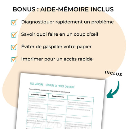 Image de l'aide mémoire bonus en français pour réussir vos découpes de papier cartonné avec votre Cricut