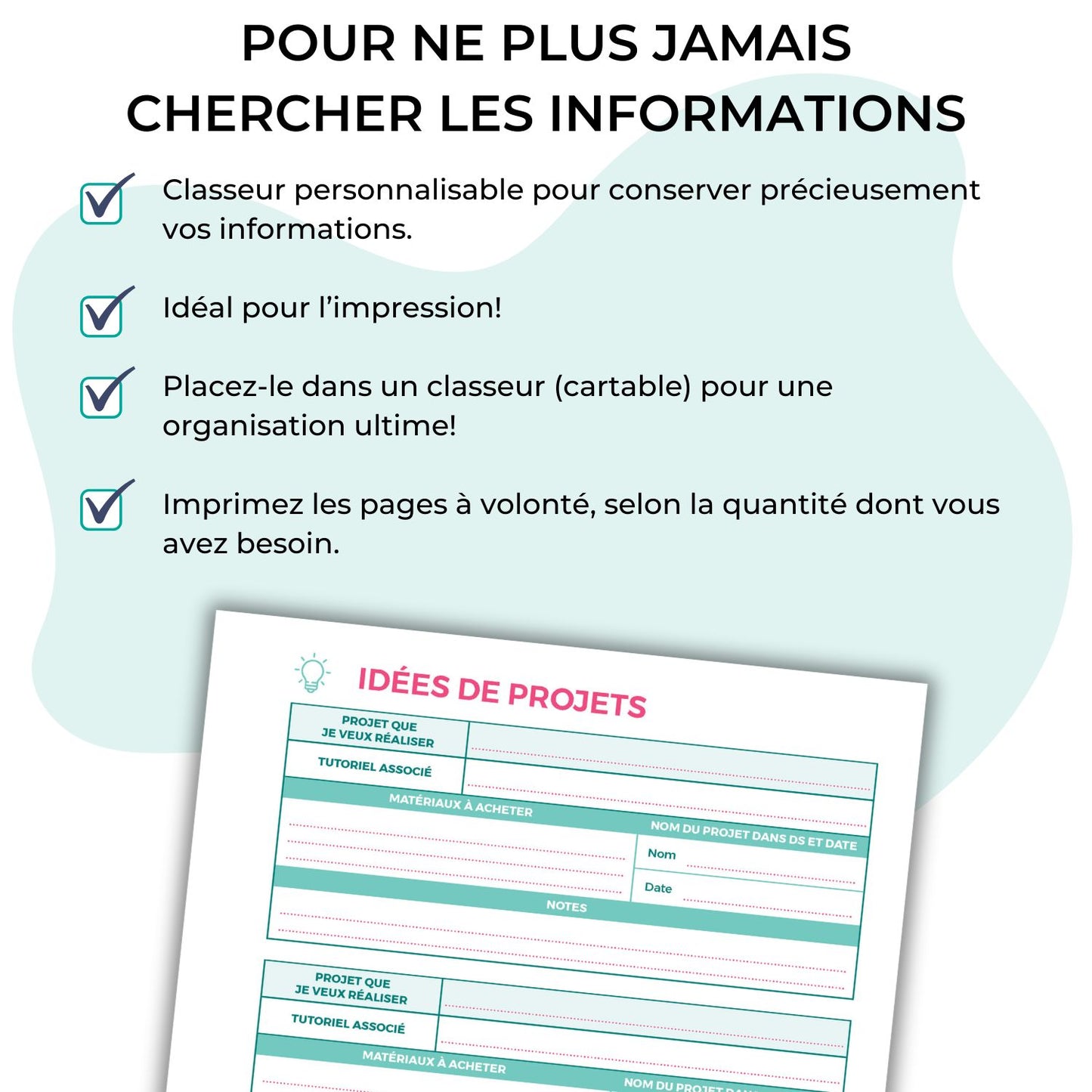 Images des informations du Classeur imprimable en français pour organiser toutes vos informations Cricut