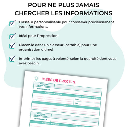 Images des informations du Classeur imprimable en français pour organiser toutes vos informations Cricut