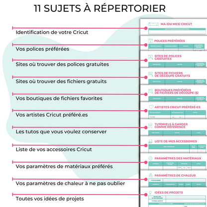 Images des informations du Classeur imprimable en français pour organiser toutes vos informations Cricut