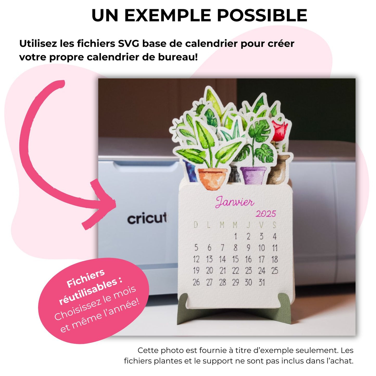 Une exemple de projet de calendrier de bureau qui peut être réalisé avec les fichiers de base en français pour Cricut