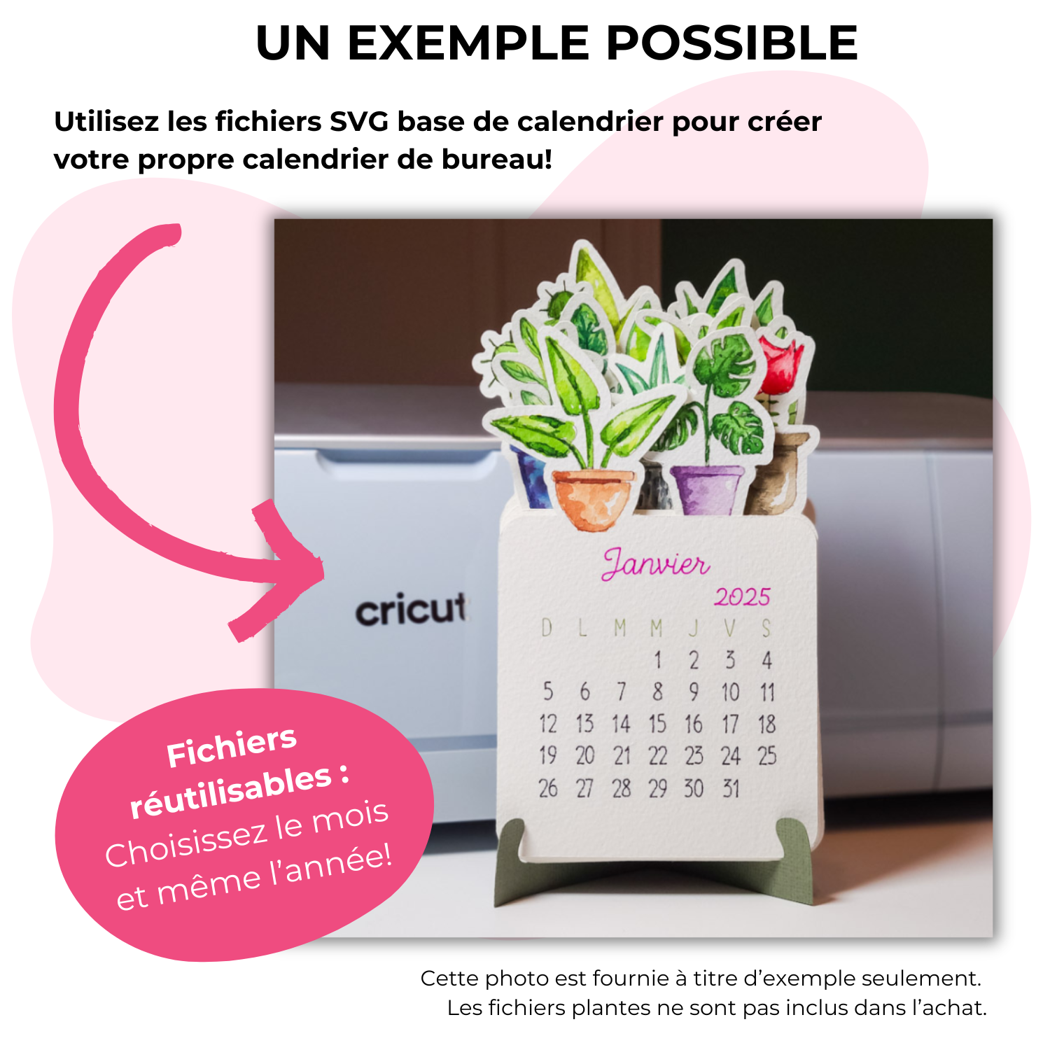 Une exemple de projet de calendrier de bureau qui peut être réalisé avec les fichiers de base en français pour Cricut