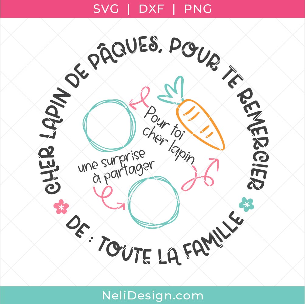 Image du fichier SVG de l'assiette ronde pour le lapin de Pâques pour réaliser un projet avec en français avec la Cricut