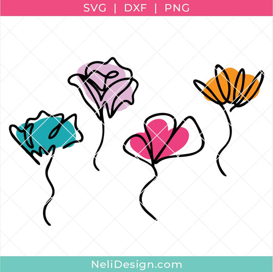 Image des 4 fichiers SVG de fleurs abstraites pour créer des projets avec votre Cricut