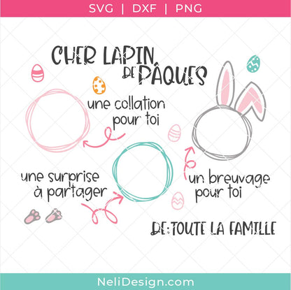 Image du fichier SVG d'une deuxième version du plateau pour le lapin de Pâques pour réaliser un projet avec en français avec la Cricut