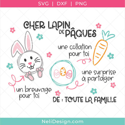 Image du fichier SVG du plateau pour le lapin de Pâques pour réaliser un projet avec en français avec la Cricut
