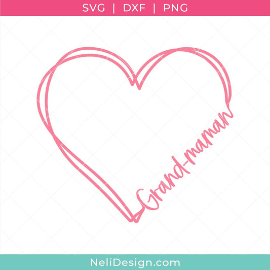 Image du fichier SVG en forme de coeur avec le texte Grand-maman qui suit le coeur