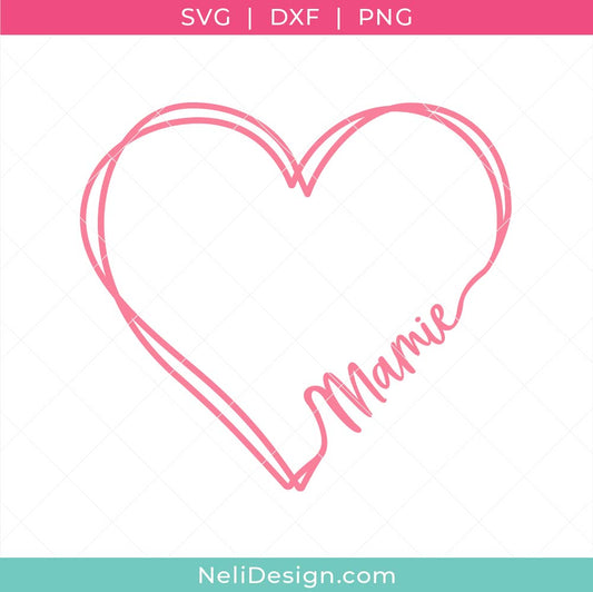 Image du fichier SVG en forme de coeur avec le texte Mamie qui suit le coeur