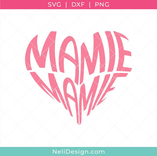 Image du fichier SVG en français du mot Mamie déformé pour épouser la forme d'un coeur