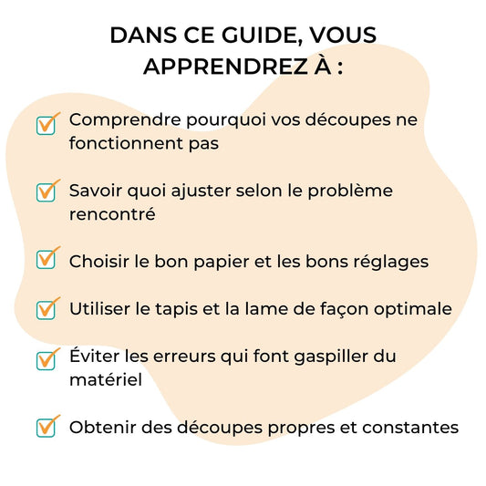 Image de ce que vous apprendrez avec le Guide en français pour réussir vos découpes de papier cartonné avec votre Cricut