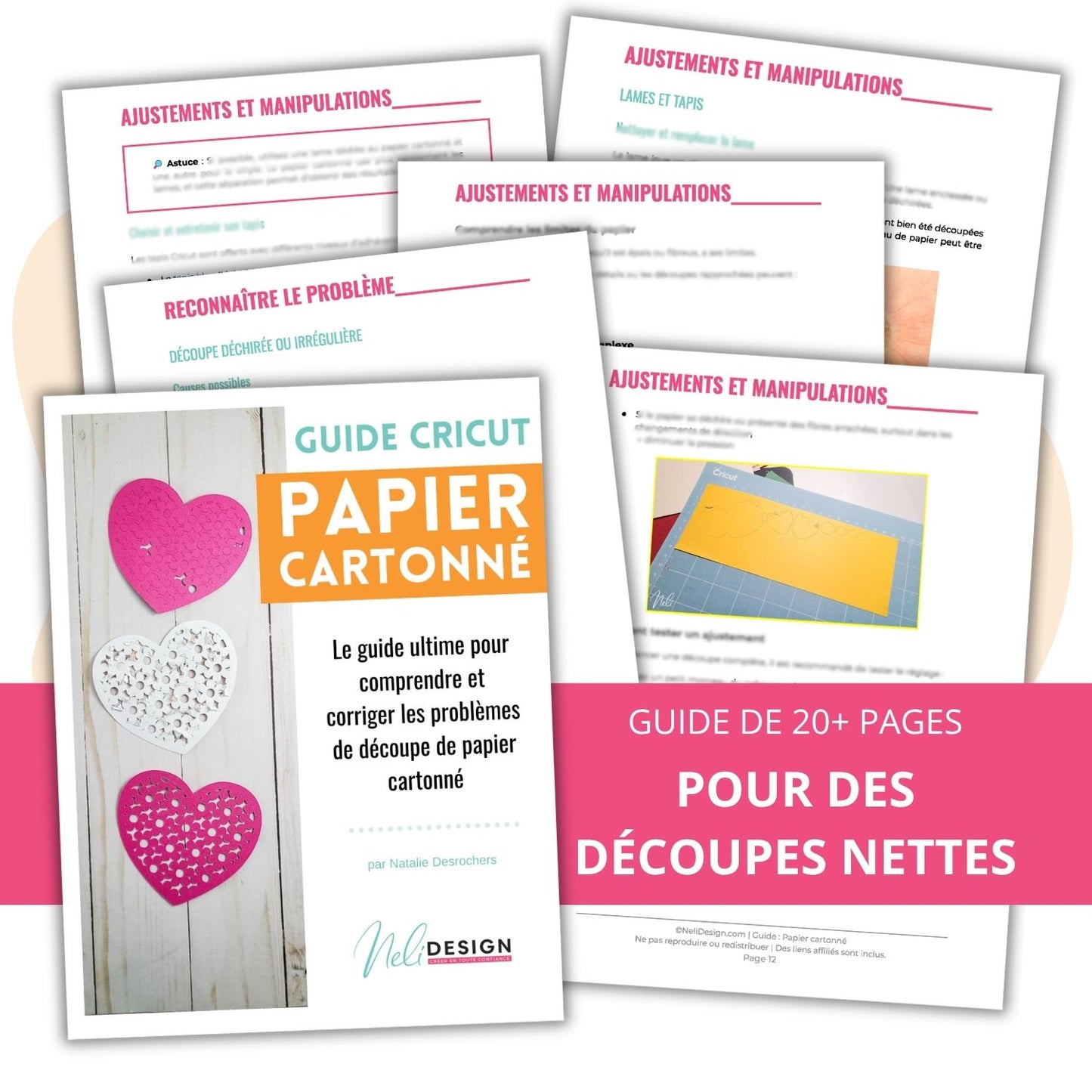 Image de plusieurs pages du Guide en français pour réussir vos découpes de papier cartonné avec votre Cricut