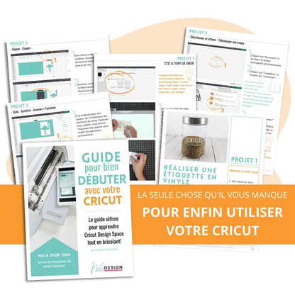 Image de plusieurs pages du livre numérique en français pour débutants, Guide pour bien débuter avec votre Cricut