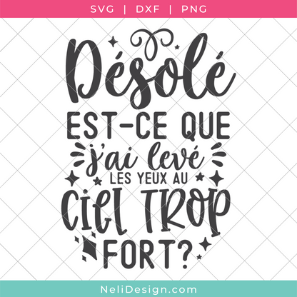 Image du fichier SVG de la citation drôle en français pour votre Cricut : Désolé est-ce que j'ai levé les yeux au ciel trop fort?